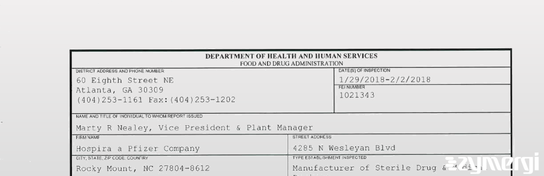 FDANews 483 Hospira a Pfizer Company Feb 2 2018 top