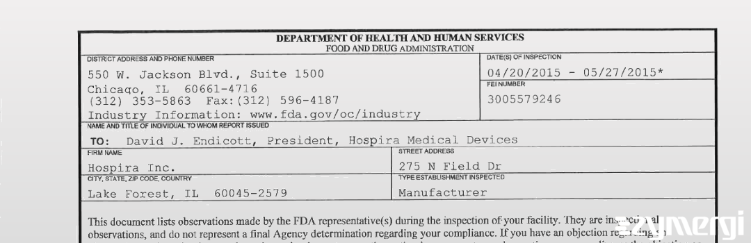 FDANews 483 Hospira, Inc. May 27 2015 top