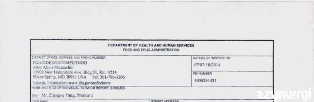 FDANews 483 Hubei Meikai Chemical Co. Ltd Jul 10 2014 top