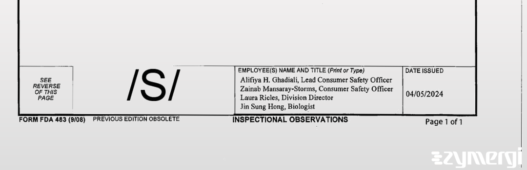 Alifiya H. Ghadiali FDA Investigator Zainab Y. Mansaray-Storms FDA Investigator Laura M. Ricles FDA Investigator Jin S. Hong FDA Investigator