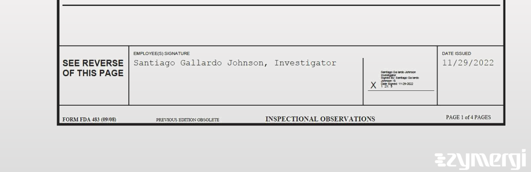 Santiago Gallardo Johnson FDA Investigator 