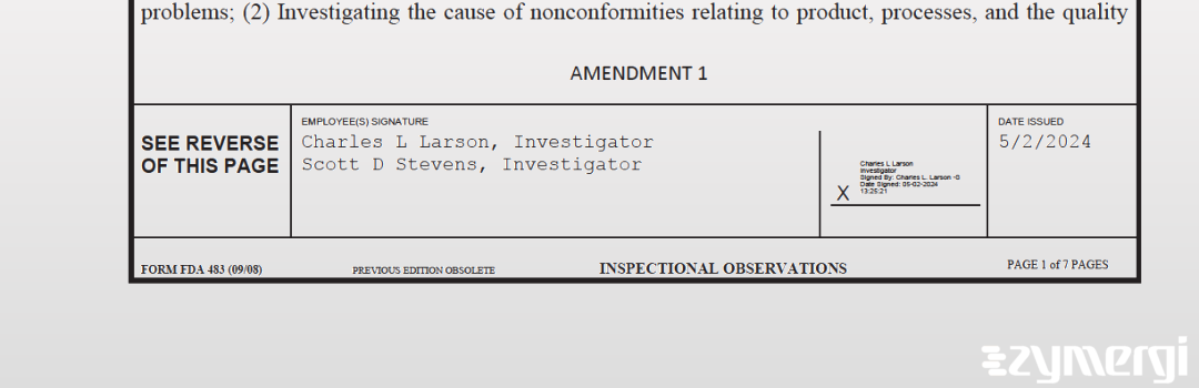 Charles L. Larson FDA Investigator Scott D. Stevens FDA Investigator 