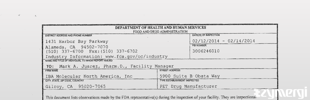 FDANews 483 Iba Molecular North America, Inc. Feb 14 2014 top