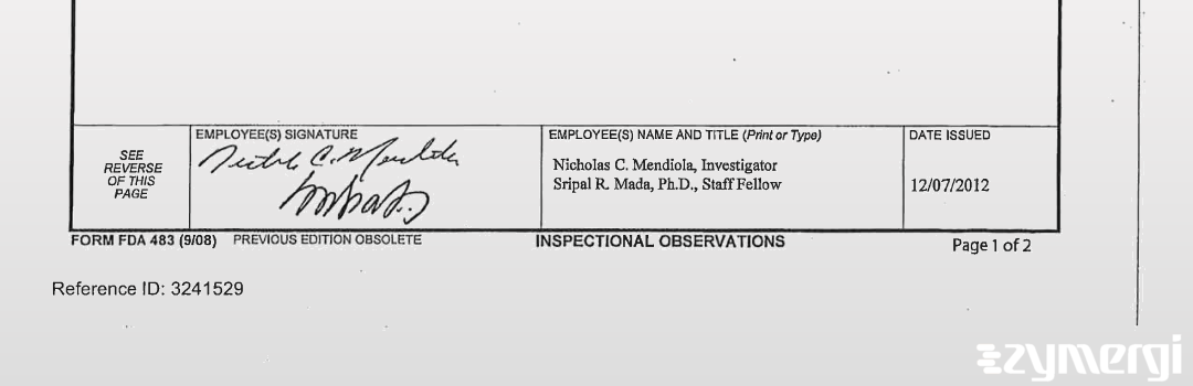 Nicholas C. Mendiola FDA Investigator 