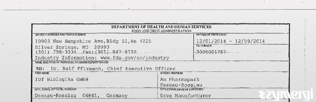 FDANews 483 IDT Biologika GmbH Dec 9 2014 top