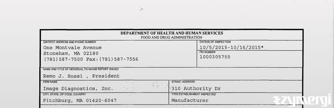 FDANews 483 Image Diagnostics, Inc. Oct 16 2015 top