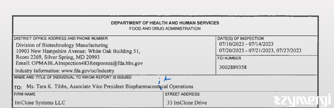 FDANews 483 ImClone Systems, LLC Jul 27 2023 top
