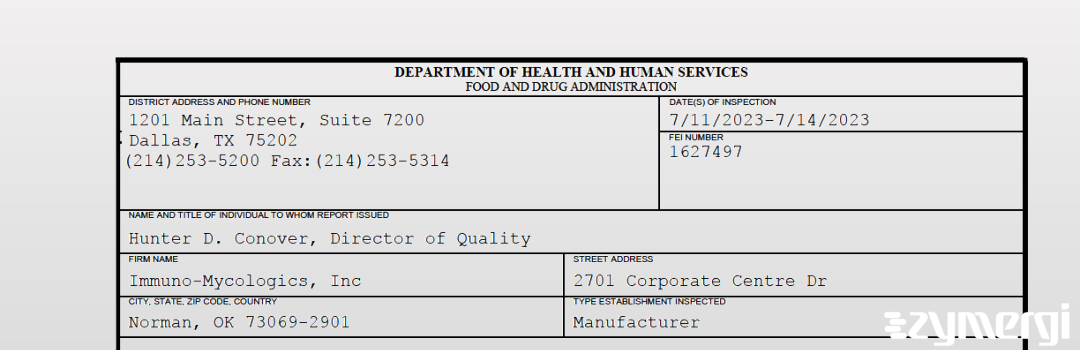 FDANews 483 Immuno-Mycologics, Inc Jul 14 2023 top