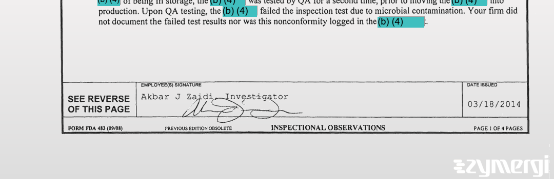 Akbar J. Zaidi FDA Investigator 