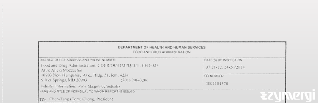 FDANews 483 Impax Laboratories (Taiwan) Inc. Jul 26 2014 top