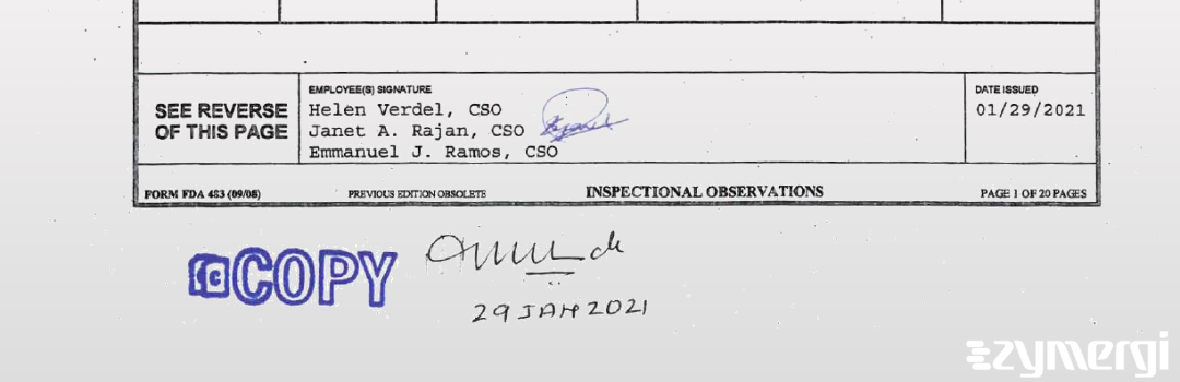 Janet A. Rajan FDA Investigator Helen Verdel FDA Investigator Emmanuel J. Ramos FDA Investigator 