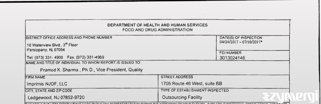 FDANews 483 Imprimis NJOF, LLC Jul 10 2017 top