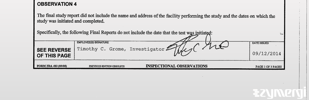 Thea C. Grome FDA Investigator Timothy C. Grome FDA Investigator 