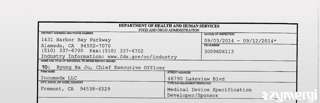 FDANews 483 Incumedx LLC Sep 12 2014 top