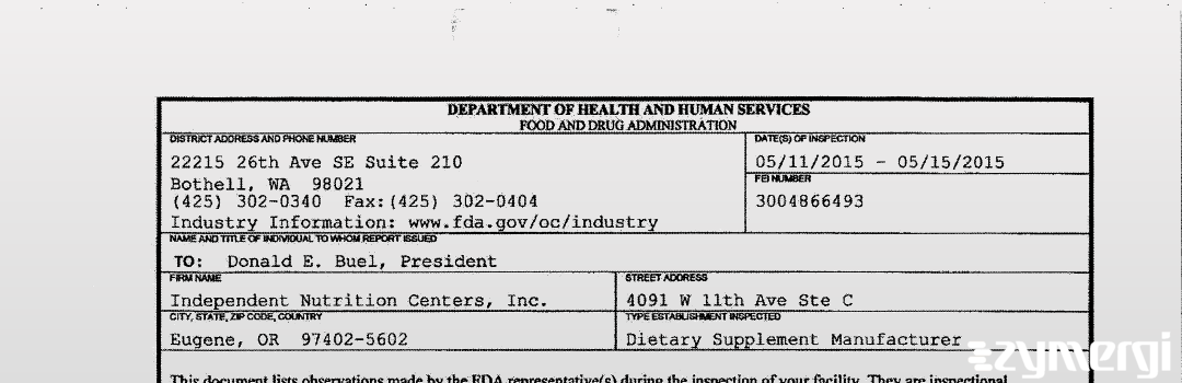 FDANews 483 Independent Nutrition Centers, Inc. May 15 2015 top