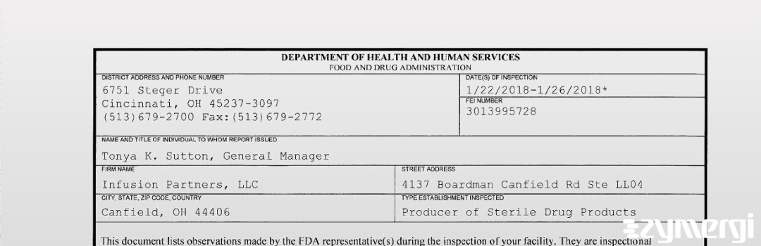 FDANews 483 Infusion Partners, LLC Jan 26 2018 top