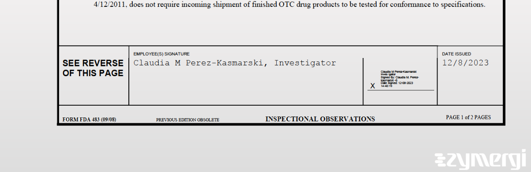 Claudia M. Perez-Kasmarski FDA Investigator 