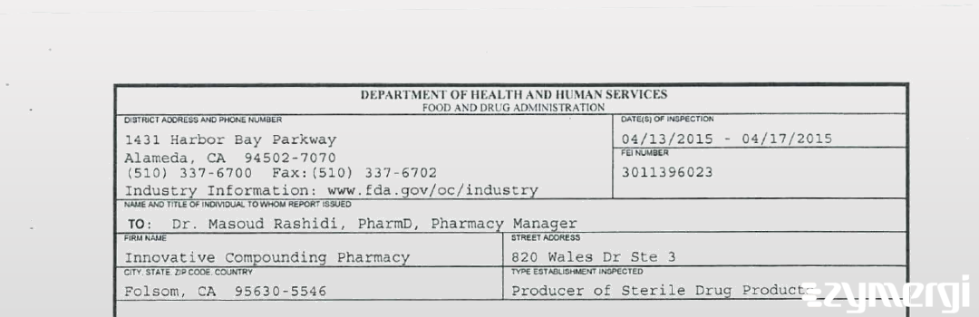 FDANews 483 Innovative Compounding Pharmacy Apr 17 2015 top
