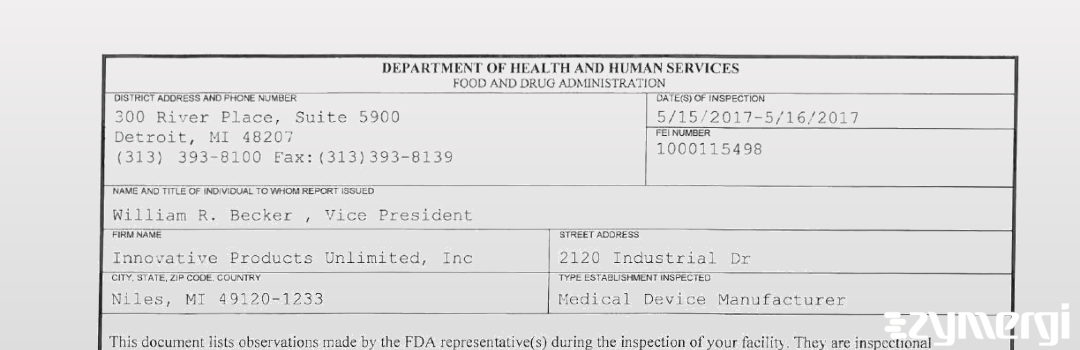 FDANews 483 Innovative Products Unlimited, Inc May 16 2017 top