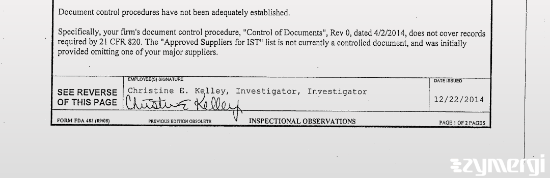 Christine E. Kelley FDA Investigator 