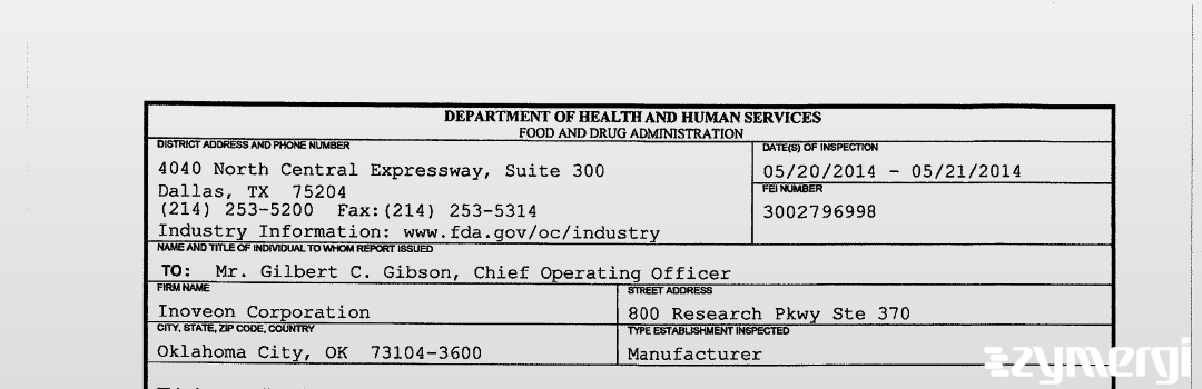 FDANews 483 Inoveon Corporation May 21 2014 top