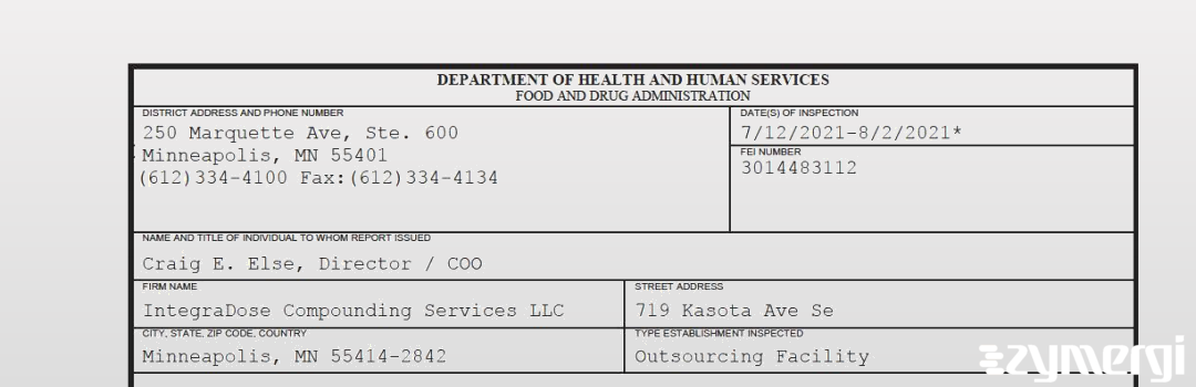 FDANews 483 IntegraDose Compounding Services LLC Aug 2 2021 top