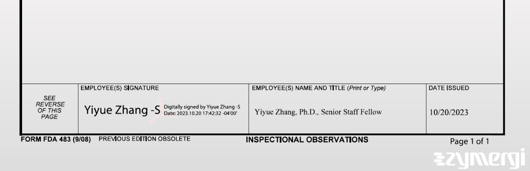 Yiyue Zhang FDA Investigator