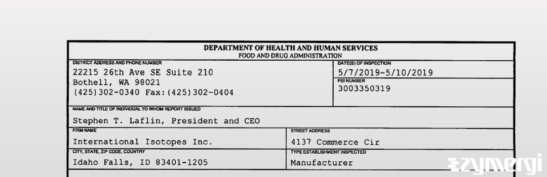 FDANews 483 International Isotopes Inc. May 10 2019 top