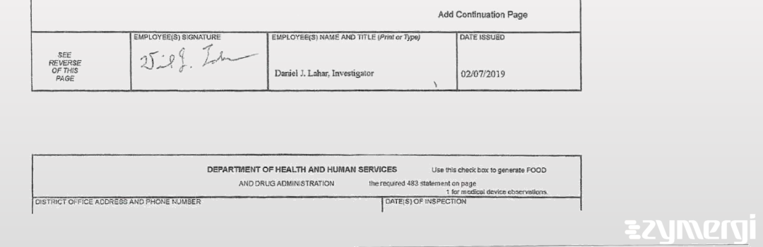 Daniel J. Lahar FDA Investigator 