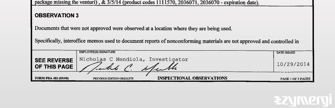 Nicholas C. Mendiola FDA Investigator 