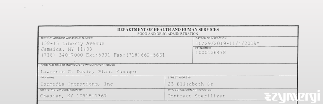 FDANews 483 Isomedix Operations Inc Nov 4 2019 top