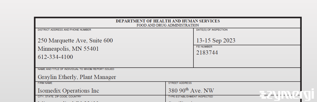 FDANews 483 Isomedix Operations Inc Sep 15 2023 top