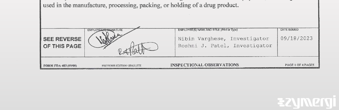 Roshni J. Patel FDA Investigator Nibin Varghese FDA Investigator 