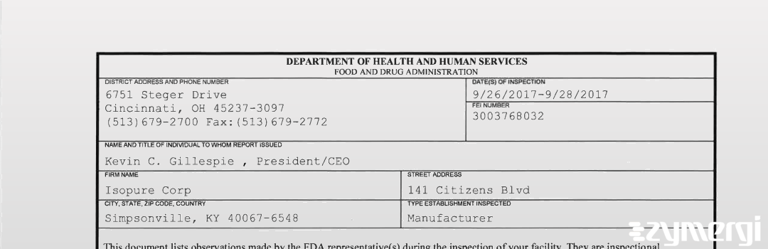 FDANews 483 Isopure Corp. Sep 28 2017 top