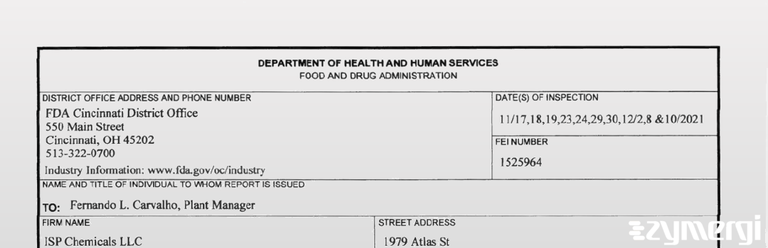 FDANews 483 ISP Chemicals LLC Dec 10 2021 top