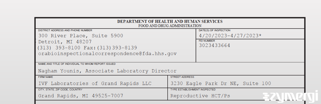 FDANews 483 IVF Laboratories of Grand Rapids LLC Apr 27 2023 top