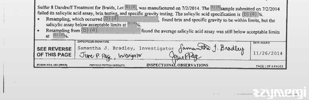June P. Page FDA Investigator Samantha J. Bradley FDA Investigator