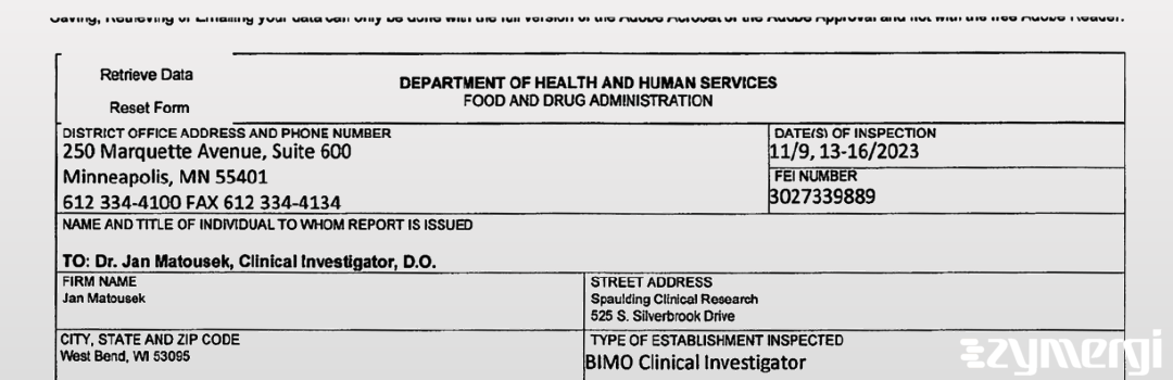 FDANews 483 Jan Matousek, D.O. Nov 16 2023 top