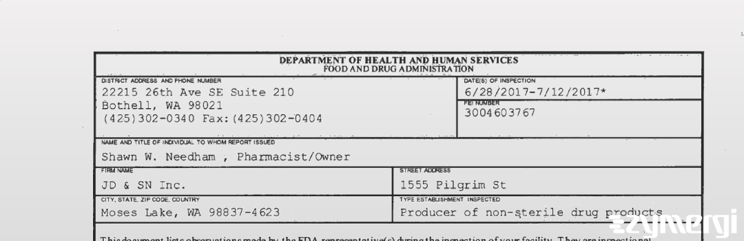 FDANews 483 JD & SN Inc. Jul 12 2017 top