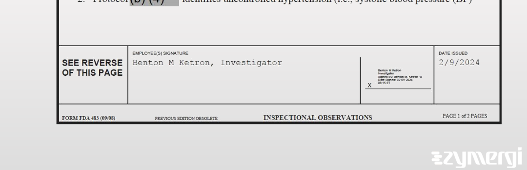 Benton M. Ketron FDA Investigator 