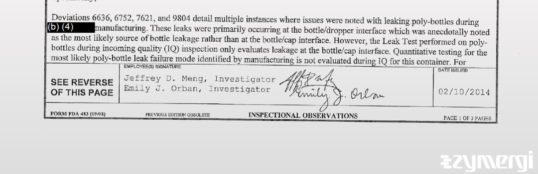 Jeffrey D. Meng FDA Investigator Emily J. Orban FDA Investigator