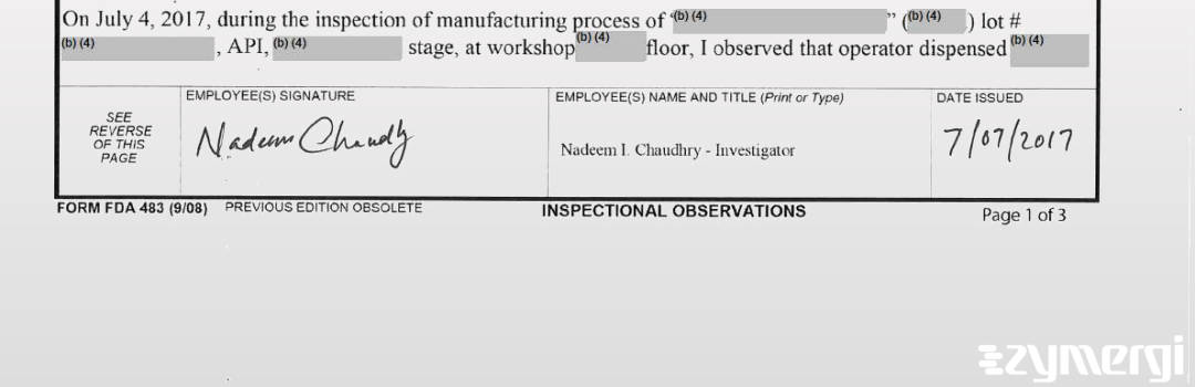 Nadeem I. Chaudhry FDA Investigator 