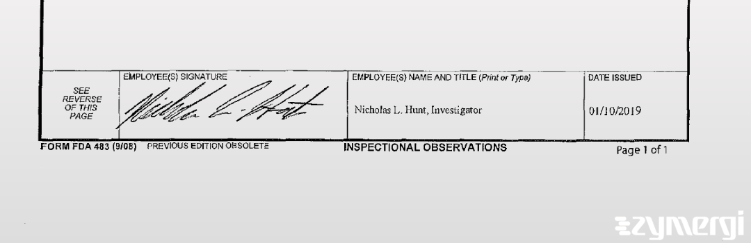 Nicholas L. Hunt FDA Investigator 
