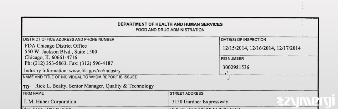 FDANews 483 J.M. Huber Corp Dec 17 2014 top
