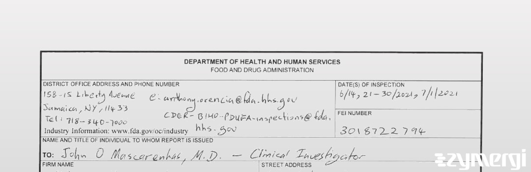 FDANews 483 John Mascarenhas, M.D. Jul 1 2021 top