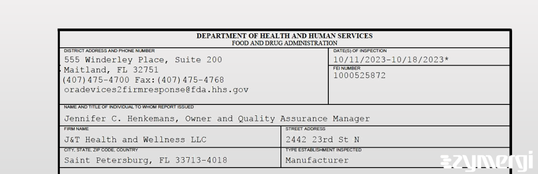FDANews 483 J&T Health and Wellness LLC Oct 18 2023 top