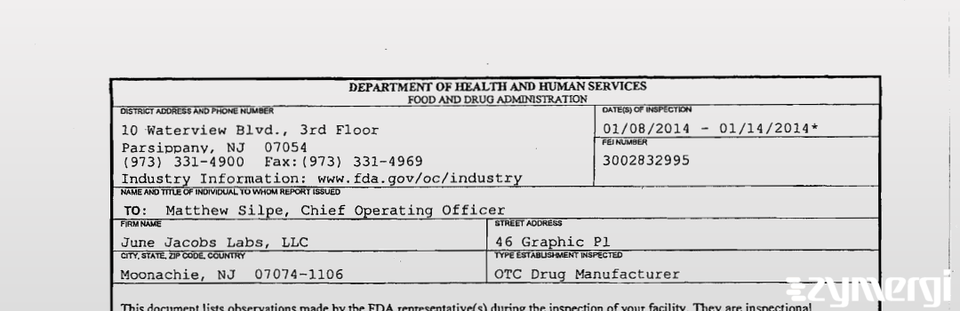 FDANews 483 June Jacobs Labs, LLC Jan 14 2014 top