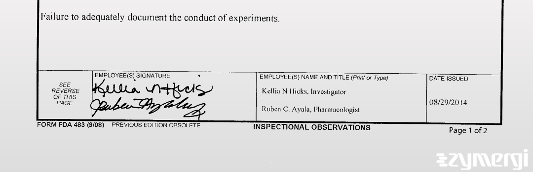 Kellia N. Hicks FDA Investigator 