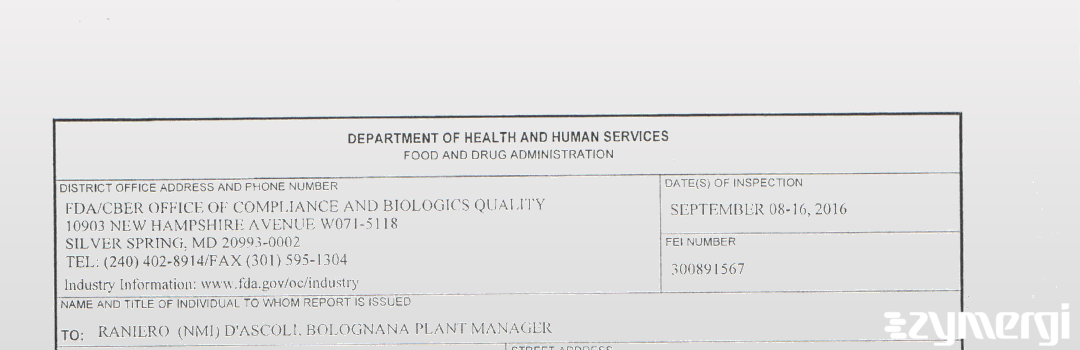 FDANews 483 Kedrion S.p.A. Sep 16 2016 top