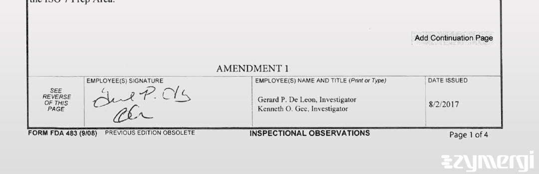 Kenneth O. Gee FDA Investigator Gerard P. De Leon FDA Investigator De Leon, Gerard P FDA Investigator